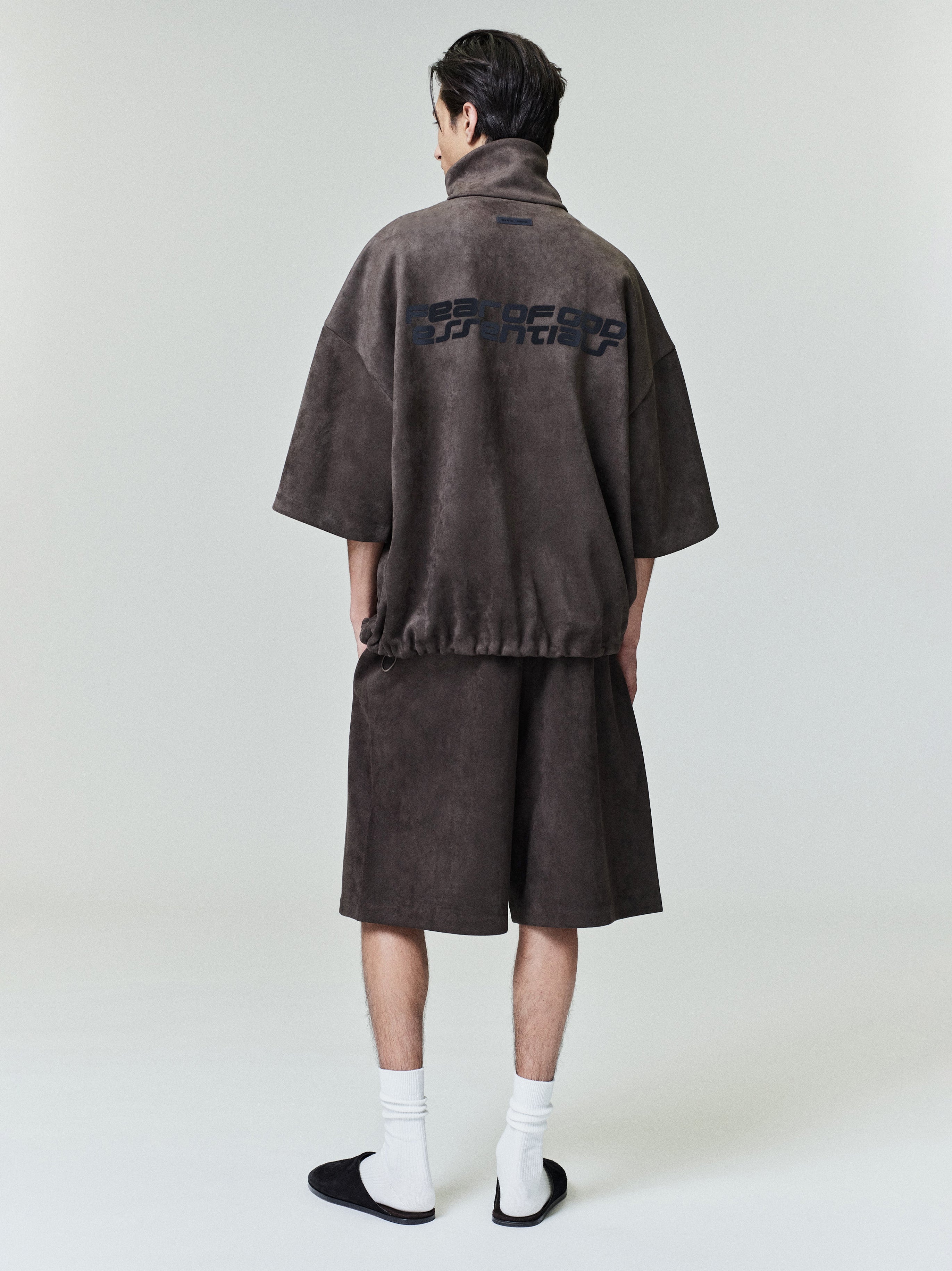 Suede Fleece High Neck 3/4 Sleeve Jacket
